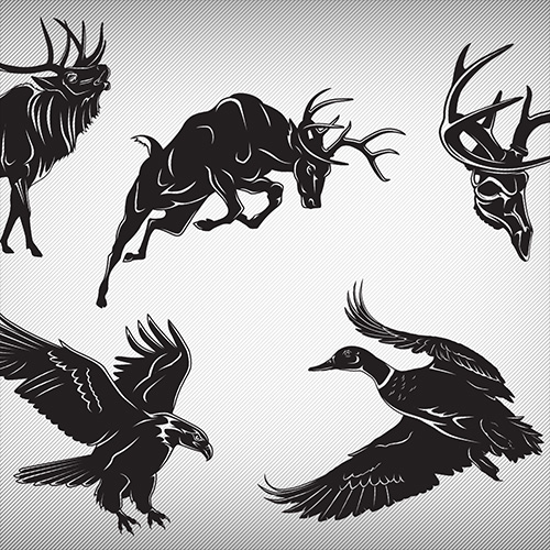 Simple vector animal icons used as design elements in t-shirt designs for Cabela's.