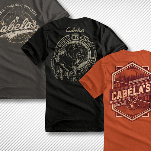 Logo t-shirt designs for Cabela's.