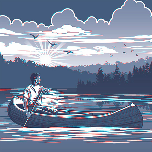 Canoe scene used in a t-shirt design.