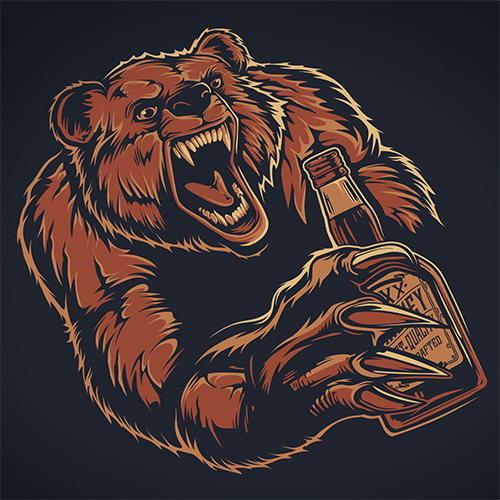 Vector illustration of a drinking Grizzly Bear, which was used in a t-shirt design for Cabela's.