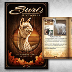 Cover design and inner catalog layout for the Suri Spectacular alpaca showcase. For the layout, Adobe InDesign was used and the catalog exceeded 70 pages.