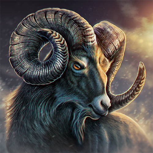 Sytlized illustration of a hybrid Ibex/Bighorn/Goat.