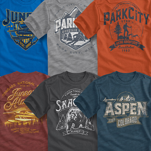 T-shirt designs for various resorts around the United States.