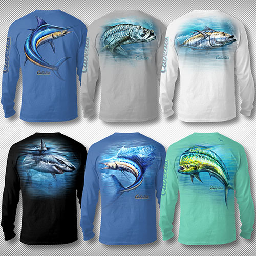 Long sleeve dye subimation saltwater fish designs for the southeastern Cabela's stores.