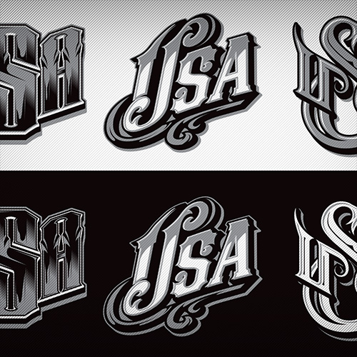 USA typography design elements for use in t-shirt designs.