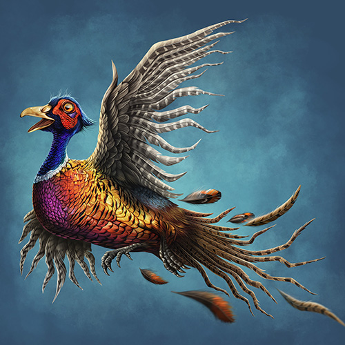 Stylized illustration of a ring-neck pheasant.